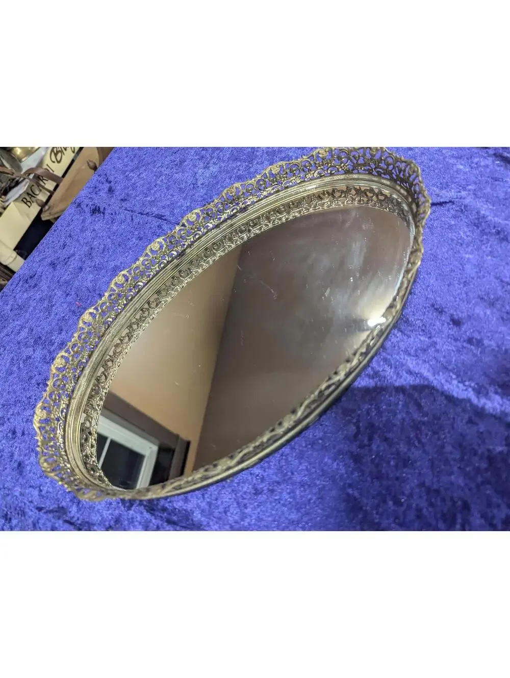 Vintage Ornate Oval Decorative Mirror Tray